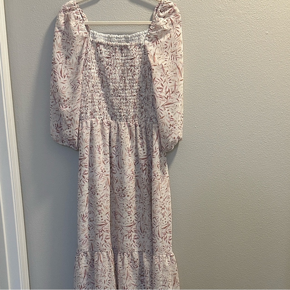 LOFT Pink Floral Long Sleeve Dress